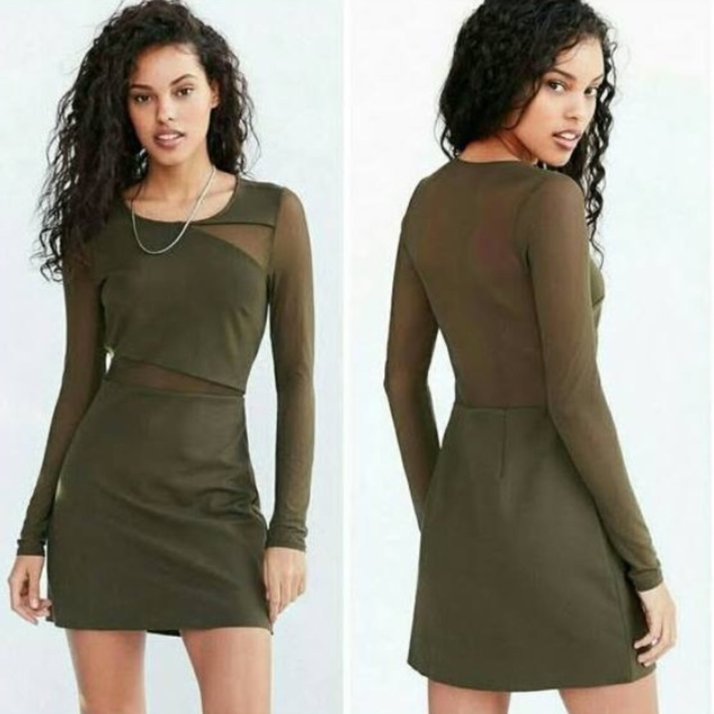 UO | Silence + Noise | Olive Mesh Cutout Dress NWT